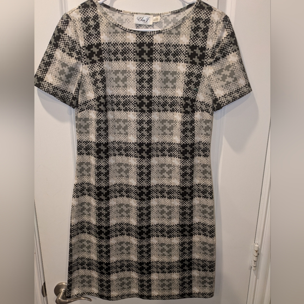 Eliza J Womens Size 6 Plaid Sheath Dress Black Gray Beige Lined Career Office